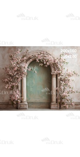 Tło fotograficzne „Romantyczna arkada z kwitnącymi gałęziami wiśni” | E_790